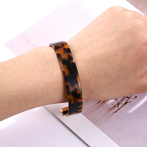 Open Cuff Bracelet Statement Acrylic Resin Lucite Cuff Bracelet Minimalist Tortoise Shell Bangles Bracelet Adjustable Lightweight Bangle (Tortoiseshell)2