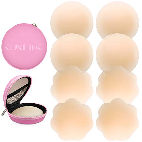 QUXIANG 4 Pairs Pasties Women Nipple Covers Reusable Adhesive Silicone Nippleless Covers
