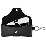 Face Shadow PU Leather Glasses Case with Belt Loop, Semihard Portable Eyeglasses Case Sunglasses Pouch for Men and Women