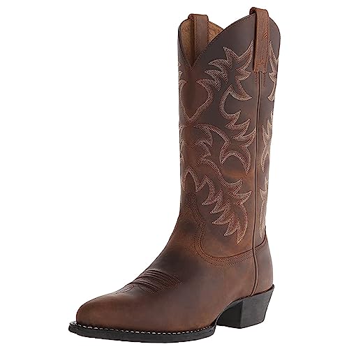 Men's Stylish Embroidered Cowboy Boots Western Heel Pointed Toe Slip-On Mid Calf Boots