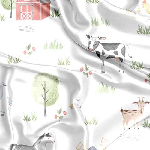 Sweet Jojo Designs SATINCS-ONTHEFARM-PRT Farm Animals Boy Girl Gender Neutral Baby Satin Fitted Crib Sheet Infant Newborn Nursery Toddler Bed Room Standard Watercolor Farmhouse Barn Horse Cow Sheep Pig Goat Chickens Nature thumb #1