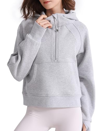 ISEEGZ Womens Fleece Lined Half Zip Pullover Cotton Winter Warm Sweatshirt for Women with Thumbhole Pocket Anthracite Grey