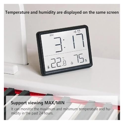 Termohigrometr Smukły Elektroniczny Zegar LCD Cyfrowy Budzik Duży Ekran Wyświetla Wielofunkcyjny Magnetyczny Termometr Miernik Wilgotności(White)