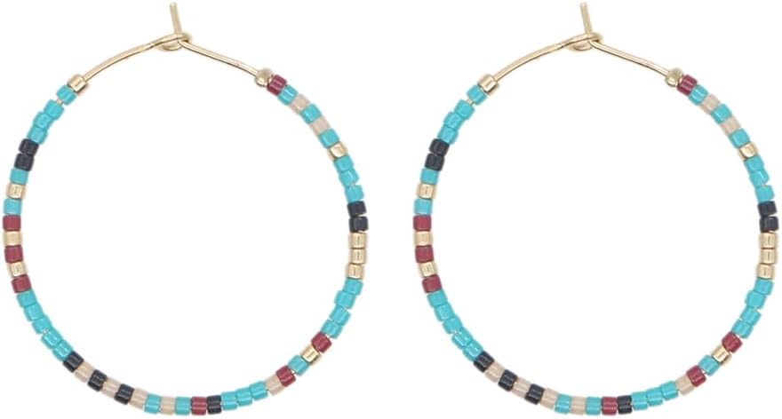 Halloween Black Orange White Beaded Hoop Earrings for Women