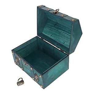 FOLOSAFENAR Treasure Chest Storage Box, Handcraft Wood Treasure Box Compact Vintage with Combination Lock for Shooting Props(Green)