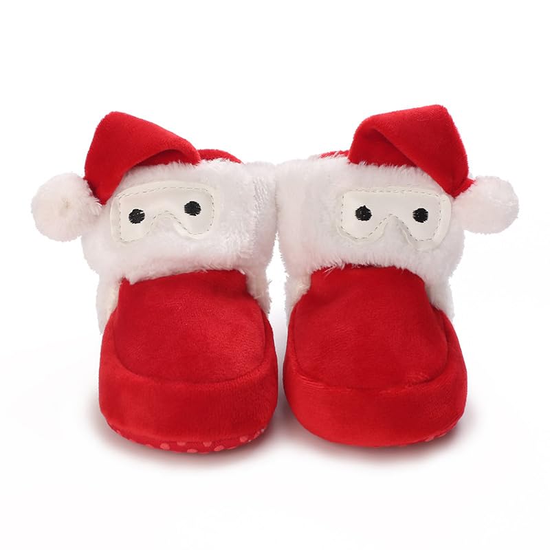 Baby Boys Girls Soft Plush Boots Infant Christmas Moccasins High Top Red Warm Booties Toddler Soft Sole Non-Slip First Walker Crib Shoes3