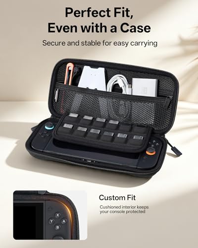 Image of JEMDO Switch 2 Carrying Case, 12 Game Card Slots, Ultra-Slim Hard EVA Shell Compatible with Nintendo Switch 2, Anti-Scratch Protective Travel Case with 6 Thumb Grips, Black