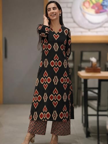 Image of ANNI Designer Co Ord Set for Women Viscose Printed | Straight Kurta Palazzo Set for Woman | V Neck 3 /4 Sleeve Ethnic Dress Stylish Coord Outfit Trendy Womens Clothing
