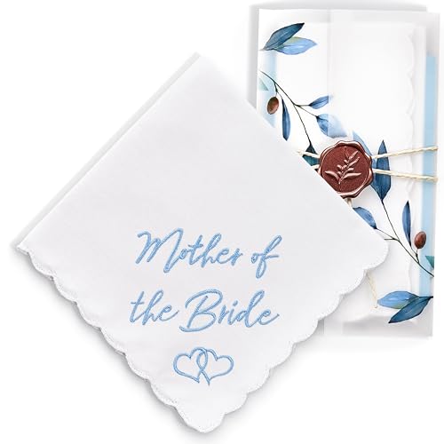 W&F GIFT Wedding Handkerchief - 12 x 12 - Something Blue for Bride on Wedding Day - Mother of the Bride Gifts Bridal Weddings Hankie - Mom Handkerchief Weddings Gifts for Brides from Daughter - BOL