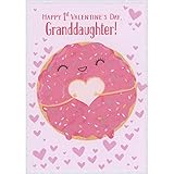 Designer Greetings Smiling Donut with Pink Frosting and Heart Shaped Hole 1st / First Valentine's Day Card for Granddaughter