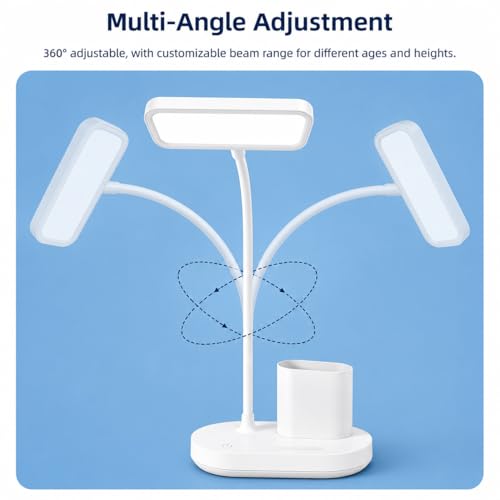 Image of FLYNGO Plastic 3 Color Mode Led Study Table Desk Lamp for Students with Pen & Phone Holder, Rechargeable Touch On /Off Studying