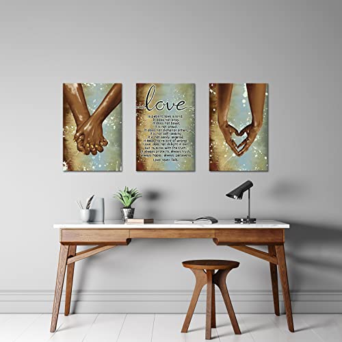 Fushvre Love Theme Canvas Art 3 Pieces Hand In Hand Wall Art Set Vintage Romantic Painting Artwork For Home Bedroom Living Room Bathroom Decor Gift For Couple Lovers 16"X24"X3Pcs #TOP4