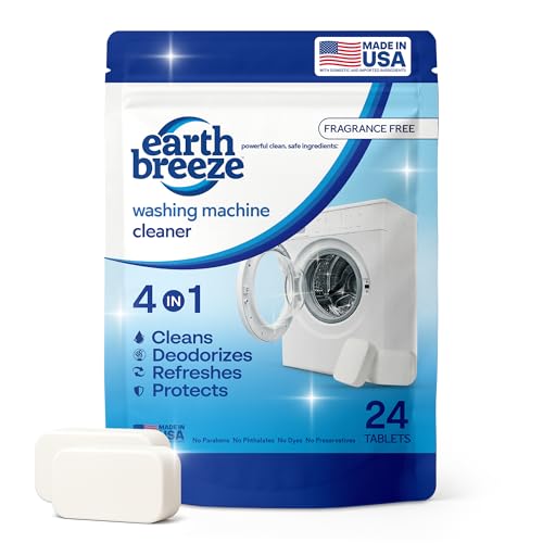Earth Breeze Washing Machine Cleaner Tablets – Deep Cleans, Deodorizes & Removes Odors, Residue & Buildup – For Front Load, Top Load & HE Washers – Fragrance-Free - No Harsh Chemicals - Made in USA