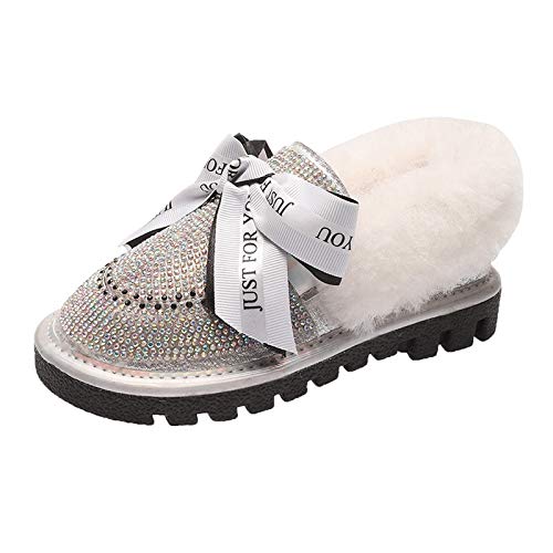 Toddler Baby Girls Snow Boots Winter Waterproof Leather Warm Thick Plush Bootie Shoes (Silver,1)