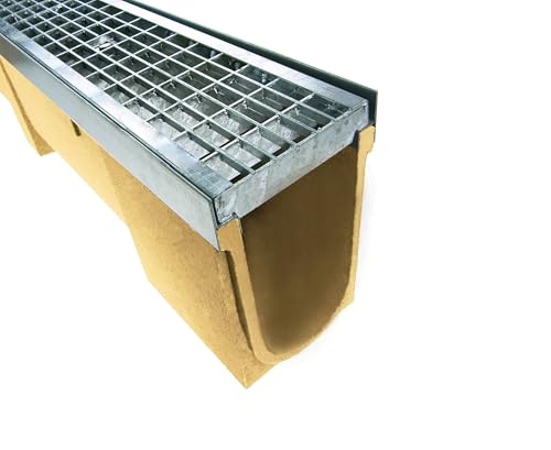 Entwässerungsrinne aus Polymerbeton, verzinkt mit Stahlzarge, Belastungsklasse B-125, Höhe 21,9 cm. Befahrbar, ideal für PKW und SUV\'s. Ablauf DN 110. Einfache Montage. Hochwertige Qualität Entwässerungsrinne aus Polymerbeton, verzinkt mit Stahlzarge, Belastungsklasse B-125, Höhe 21,9 cm. Befahrbar, ideal für PKW und SUV\'s. Ablauf DN 110. Einfache Montage. Hochwertige Qualität
