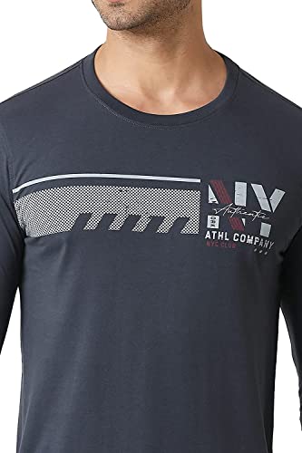 Image of Van Heusen Men Athleisure Regular Fit T-Shirt - Cotton Rich - Crew Neck, Long Sleeve, Printed