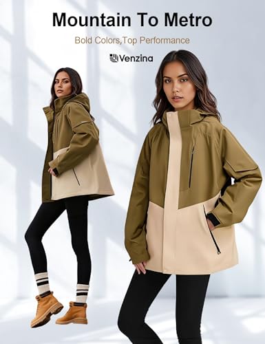 Image of Venzina Women's 3-in-1 Thermal Jacket I Windproof & Water-Resistant Graphene Heating Winter CoatFleece-Lined Jacket for Hiking, Camping, Skiing & Daily CommuteFashion-Forward Outdoor Wear