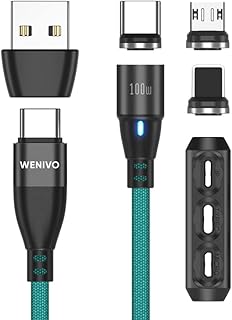 2 meter 100w Super-Fast 6 in 1 usb C to Type C, i-Phone, Micro, 8Pin Nylon Magnetic Multi Charging Data Cable Cord Lead 20V/5A Fast Charger for Phone, Pad, Tablet, Laptop, Drone, Games, IOS, Android