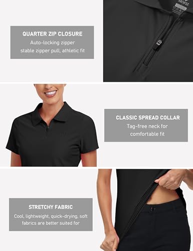 Mofiz Women'S Zip Up Golf Tennis Shirt Short Sleeve Sport Polo Shirt Collared Solid Upf50+ Active T-Shirt Cooling Athletic Tops Black M thumb #4