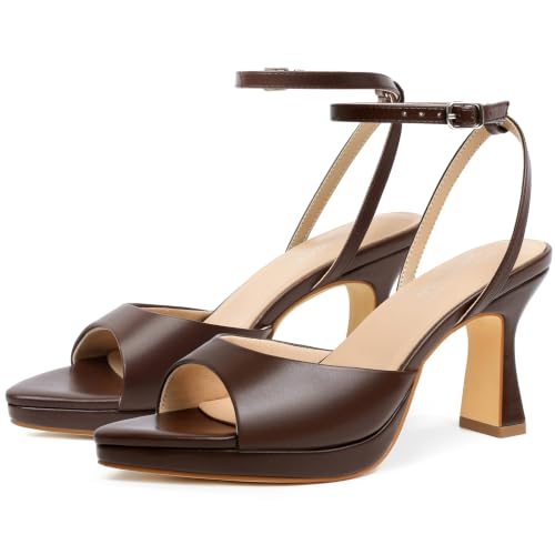 Image of Susanny High Heels for Women Pointed Open Toe Strappy Chunky Block Heels Ankle Strap Stiletto Kitten Heeled Sandals Wedding Bridal Party Prom Sexy Dress Shoes