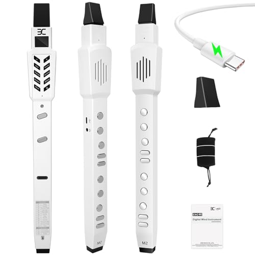 ex electric digital wind instrument electric saxophone with 12 tones 3 fingering modes 3-octave range auto vibrato amp transpose bluetooth midi amp rechargeable white