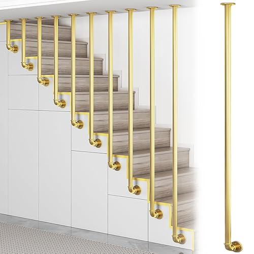 Barandilla de escalera para exteriores, barandilla de metal personalizable, rampa industrial de hierro forjado duradera para porche (dorado H240)