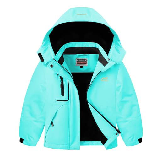 WULFUL Girl's Waterproof Ski Jacket Warm Fleece Hooded Winter Snow Coat