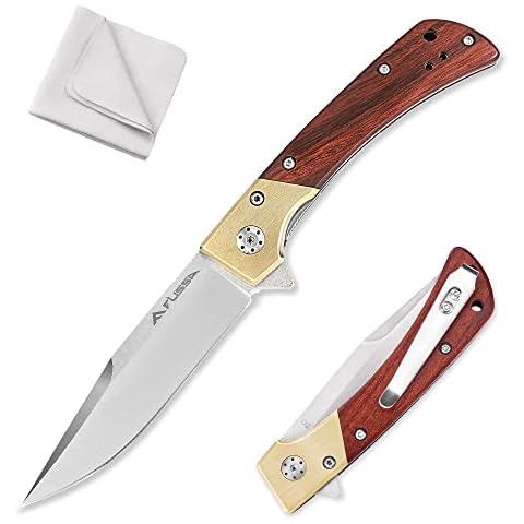 FLISSA D2 Steel Pocket Knife with Elegant Copper & Wood Handle Cover