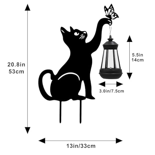 Black Cat Halloween Decorations Outdoor - Solar Lights Outdoor Garden Decor Stake with Butterfly Decorative Metal Housewarming Ornament for Yard Pathway Lawn Patio ¨C Unique Gift Ideas for Christmas