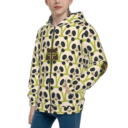 Brown Bear in Panda Kids Pullover Hoodies Boys Zip Up Sweatshirts Girls Athletic Clothes with Pocket