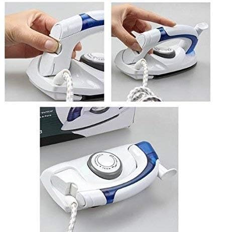 Image of Portable Travel Garment Steamer Iron for Clothes Mini Dry Steam Iron with Temperature Lightweight Compact for Home Office Travel Suitable for Cotton Polyester Silk Light Fabrics White & Blue