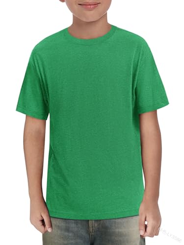 Haloumoning T-shirt d'été à manches courtes pour garçon - Col rond - Uni - Léger - Décontracté - Sport - Basique - 5-14 ans, Vert, 9-10 ans