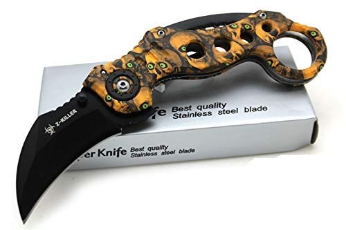Snake Eye Tactical Heavy Duty Action Assisted Folding Karambit Combat Knife Self Defense Outdoors Hunting Camping Fishing (Orange Camo) - Snake Eye Tactical