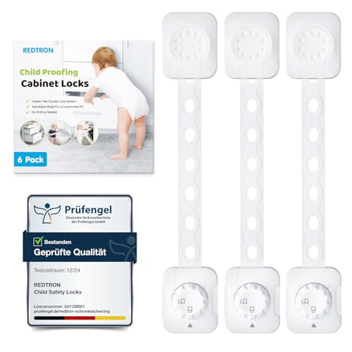 REDTRON Cerraduras de Seguridad para Niños, 6Pcs Bloqueo de Seguridad con Adhesivo de 3M, Cerraduras a Prueba de Bebé para Gabinetes, Cajones, Neveras(Blanco, No se necesita usar taladros)