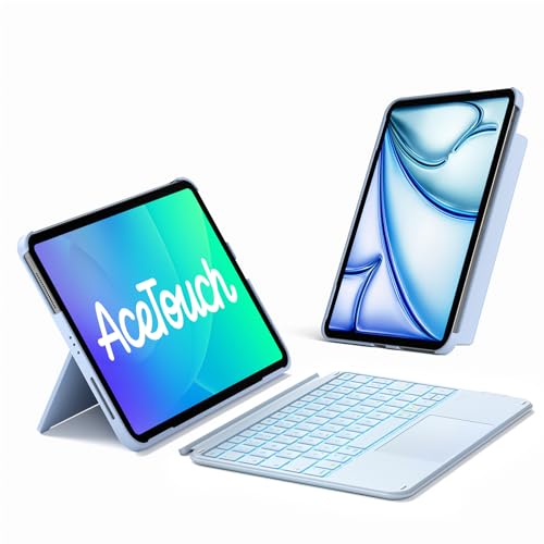 Inateck Hülle mit Tastatur,Ultraleichte Tastatur für iPad 11/10 Gen A16 2025 11 Zoll,iPad Air 11 M3/M2,Air 5/4,Pro 11 4/3/2/1,Abnehmbar,7-FarbigerBeleuchtung,Tarckpad,QWERTZ,AceTouch KB04122RGB Blau