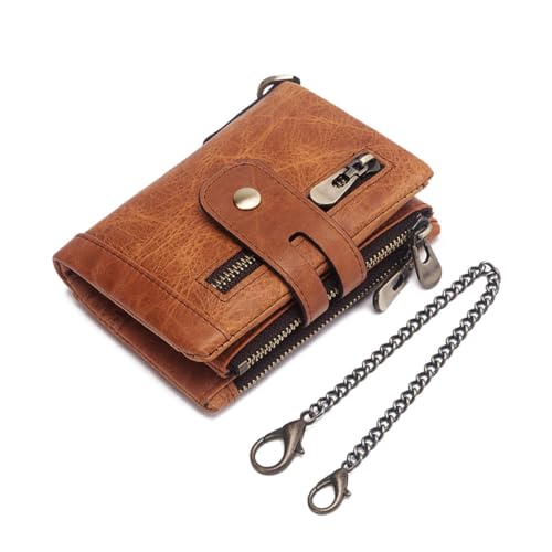 Men Theft Trifold Wallet Khaki Genuine Leather Multi Card Holder Coin Purse for Office Party Daily Use