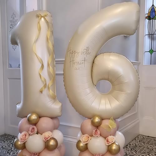 Image of Cream Number 9 Balloons,40 Inch 9 Balloons Giant Helium Foil Mylar Beige 9 Balloon Number for Birthday Party Anniversary Decorations