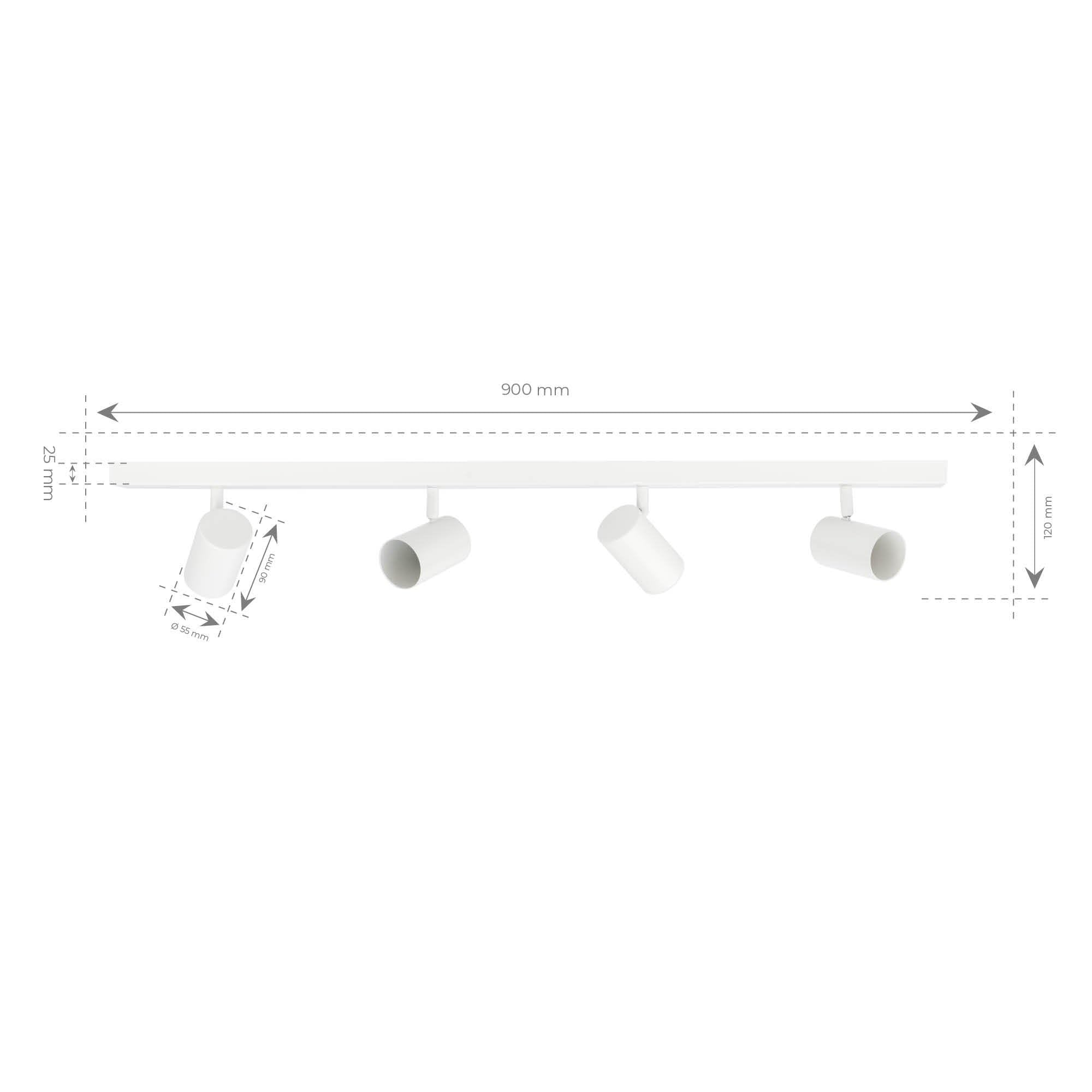 Ledvion - Plafoniera LED, Bianca 4-luci, Dimmerabile, 5W, 6500K, Rettangolare, Attacco GU10, IP20, Orientabile, incl. lampadina GU10
