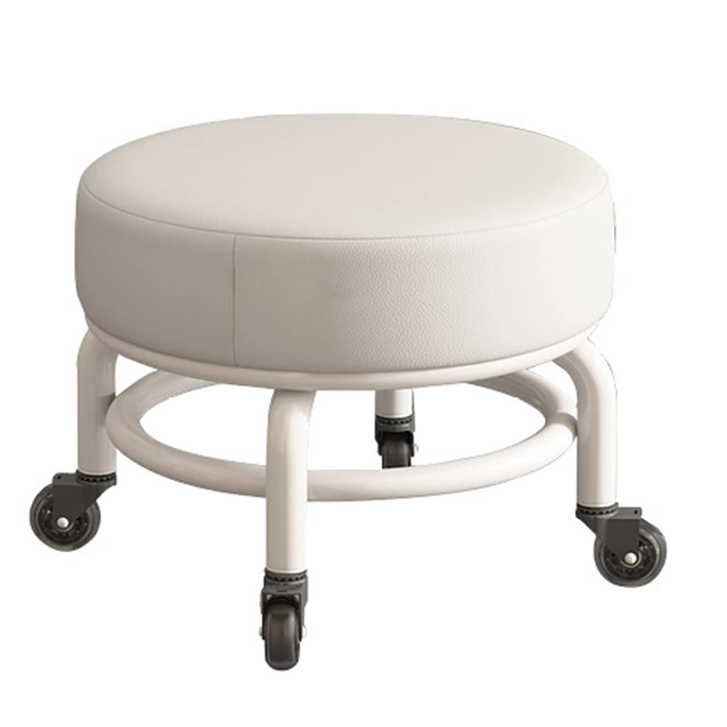 Chaise basse pivotante beige avec roulettes silencieuses pour bureau