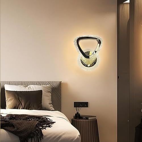 Image of SAH Contemporary Crystal Ring LED Wall Lamp Luxury Decorative 3 Step Color Changing Lighting Fixture with Sparkling Acrylic Accents for Stylish Home Decor, Living Rooms, Bedrooms and Corridors (Led)