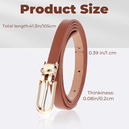 2 Pack Women Skinny Leather Belt for Jeans Dresses Pants Coats Thin Leather Black Brown Waist Belt with Adjustable Gold Metal Buckle for Shirts Sweaters Coats Women Ladies Girls2
