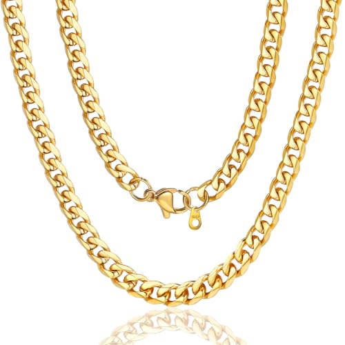 Chaîne à maillons cubains cadeau fête des pères collier acier or 45cm