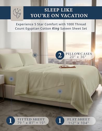 Image of LANE LINEN Extra Deep Pocket King Sheet Set 100% Egyptian Cotton - Linen | Deep King Sheets For Thick Mattress - 4-Piece Set, 16 inch Deep-Pocket Snug Fit, 1000 Thread Count, Guest-Ready Comfort