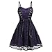 Produktbild Fenverk_Kleid Damen Halloween Karneval Kostüm Festlich Mini Cocktailkleid Abendkleid Sommerkleider Spitzenkleid Frauen Verein Partykleid, Retro Gedruckt Ärmel Knielang Ballkleid(A Lila,XXL)