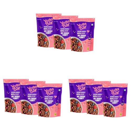 Image of Yogabar Wholegrain Breakfast Muesli - Dark Chocolate + Cranberry, 700g (Pack of 9) (Super Saver Pack) | Healthy Breakfast Cereals | Granola| Antioxidant Rich | Healthy Food for Breakfast |Protein Rich