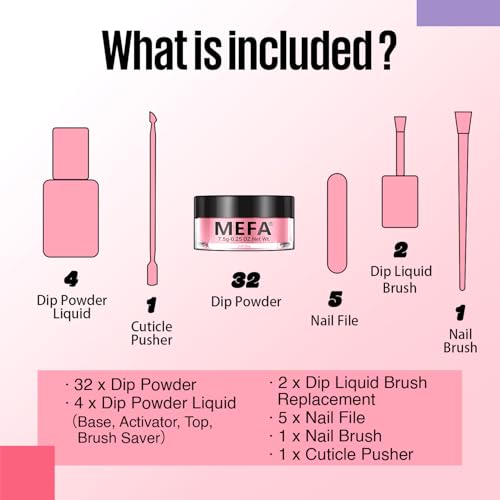 Mefa MF-00309 Dip Powder Nail Kit Pink Blue Purple White Black Red 32 Multi-Colors Dipping Powder thumb #8