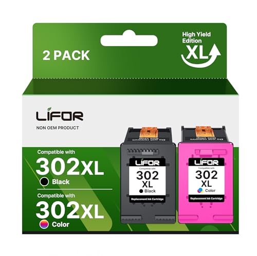 LIFOR 302XL Ink Cartridges 302 Ink Cartridges Combo Pack Remanufactured for HP 302 XL Black and Colour Ink for HP Envy 4520 4527 4524 4523 OfficeJet 3835 3830 3831 4650 DeskJet 3630 Packing May Vary