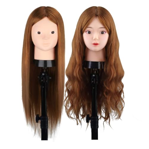 MYSWEETY 20” Übungskopf Frisierkopf Friseur 50% Echthaar Haar Perückenkopf Puppenkopf Übungskopf Friseurkopf Ausbildung Kopf Mit Halter + DIY Haar Zubehör Styling Set