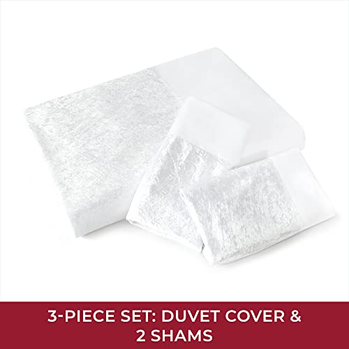 Image of Mellanni Duvet Cover Set - Soft & Cooling Microfiber - Wrinkle, Fade, and Stain Resistant - Button Closure and Corner Ties - Velvet Stripe (Queen, White)