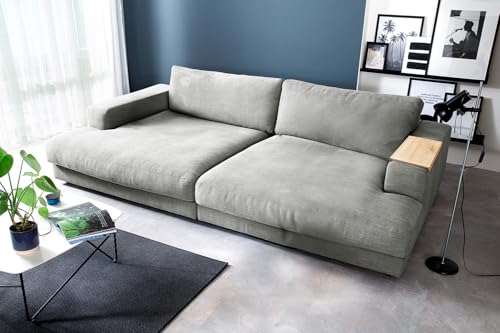 KAWOLA Big Sofa Madeline - Couch XXL mit Holztablett & Stoff Silber | Megasofa Wohnzimmer | Lounge Sofa Groß | Moderne Wohnlandschaft – Bild 3